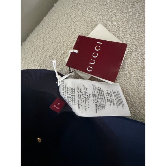 Gucci Navy Logo Embroidered Cotton Baseball Cap Size S Adjustable Strap NWT main image 6